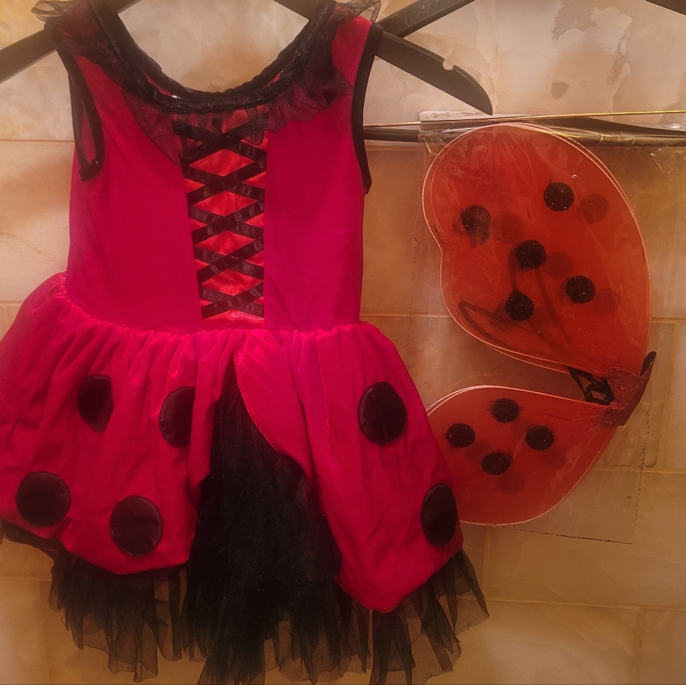COSTUME + WIGS Ladybug Kids Polka Dot Tutu COSPLAY Dress HALLOWEEN  Pink Black 4